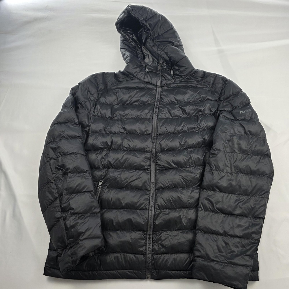 Michael Kors Jacket Mens Large Black Hooded Puffer Insulated Quilted Zip Pockets